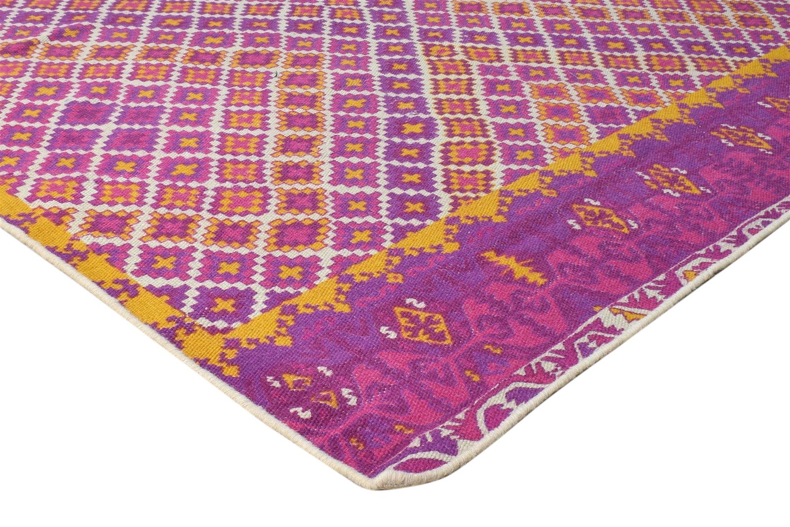 5' X 8' Rug Wool Purple Modern Dhurrie Bohemian Diamond Room Size Carpet 