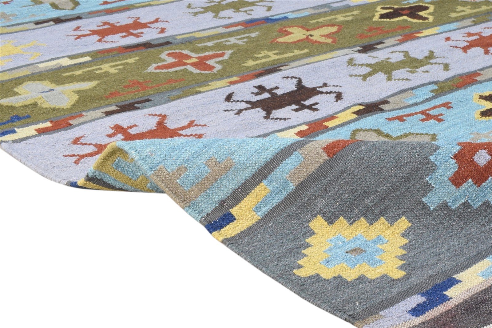 Dhurrie Multi Color Wool Rug 5X8 Persian Southwestern Tribal Room Size Carpet 