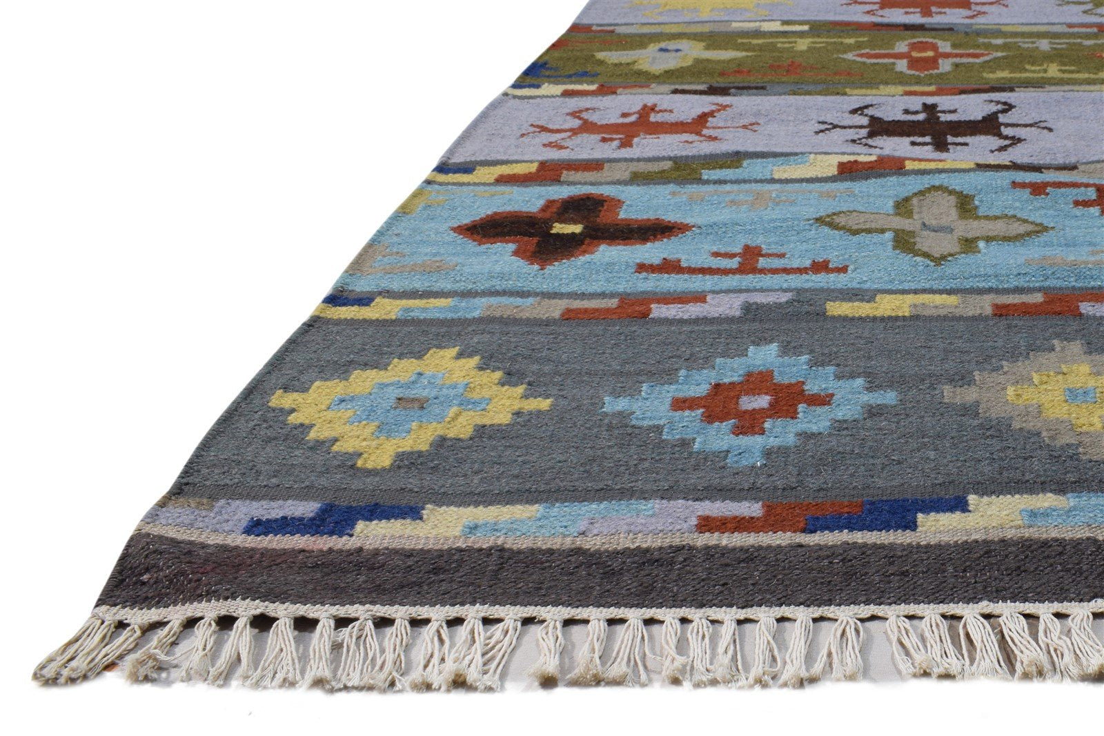 Dhurrie Multi Color Wool Rug 5X8 Persian Southwestern Tribal Room Size Carpet 