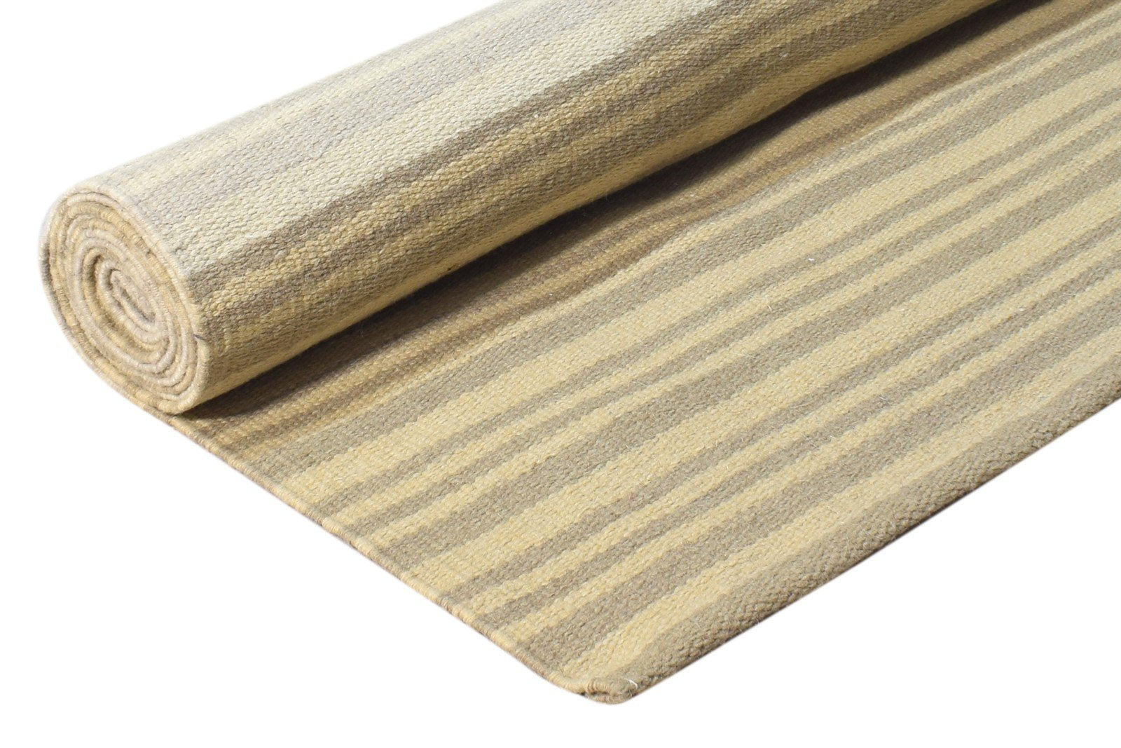 Beige Wool Rug 5' X 8' Modern Dhurrie Scandinavian Striped Room Size Carpet 