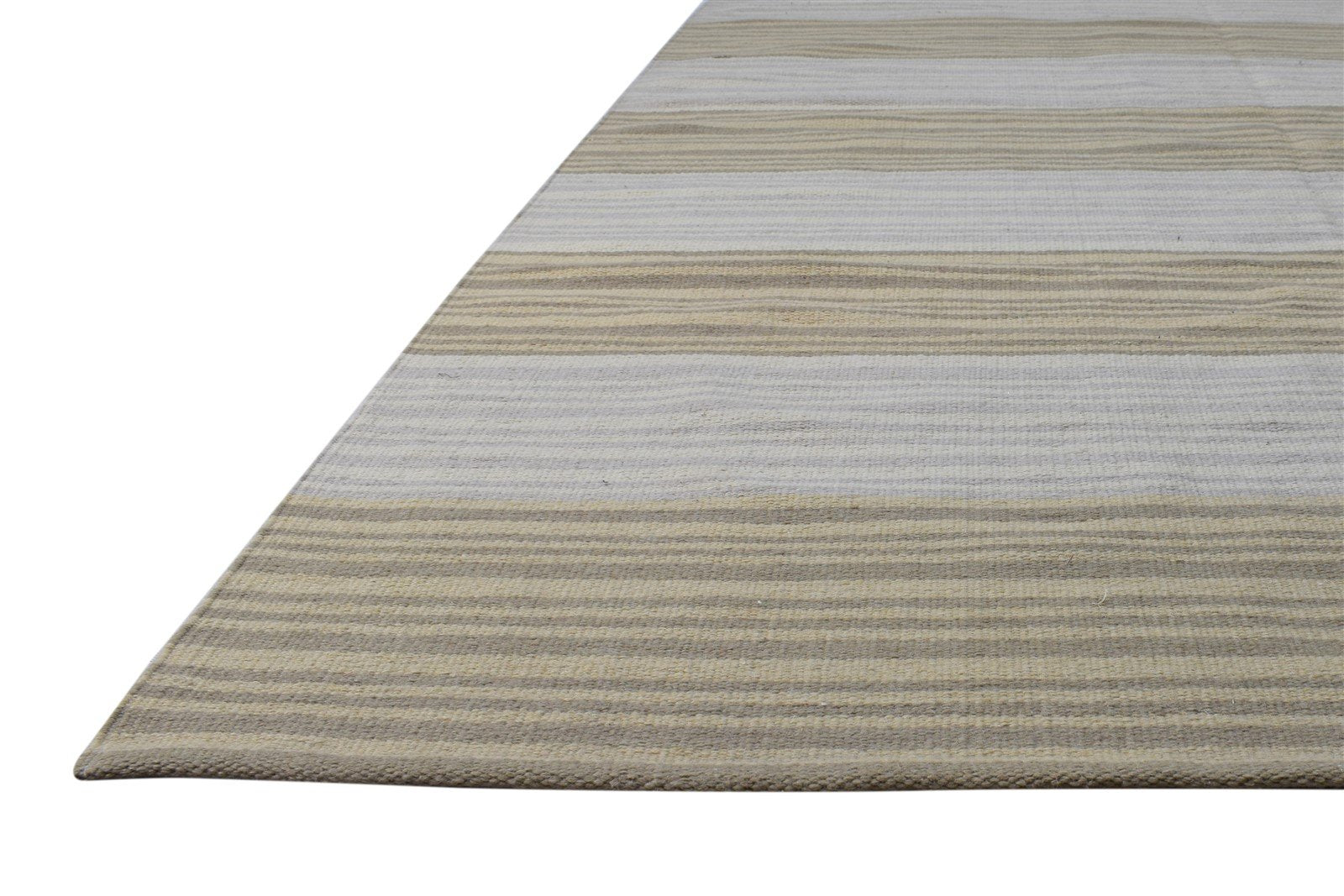 Beige Wool Rug 5' X 8' Modern Dhurrie Scandinavian Striped Room Size Carpet