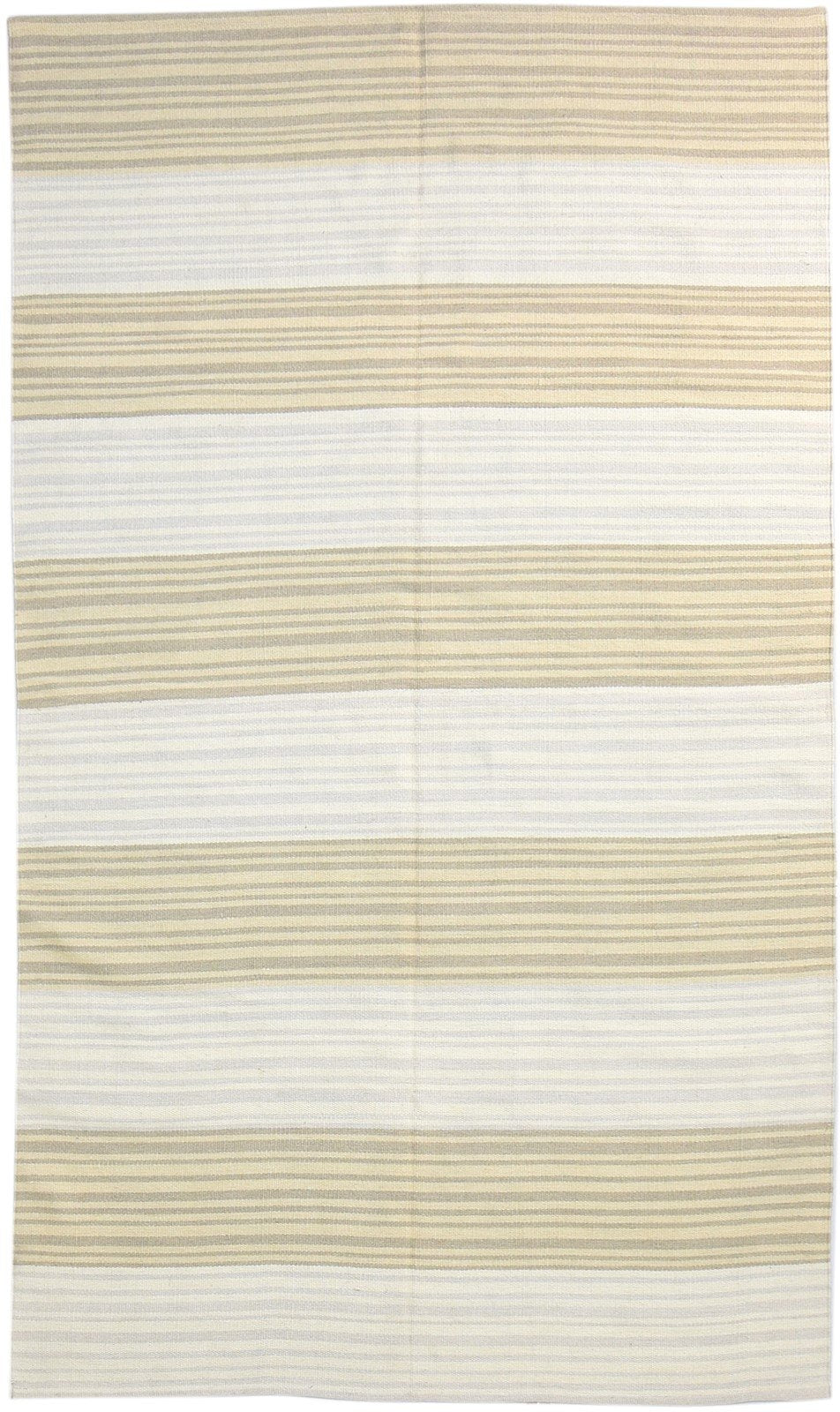 Beige Wool Rug 5' X 8' Modern Dhurrie Scandinavian Striped Room Size Carpet