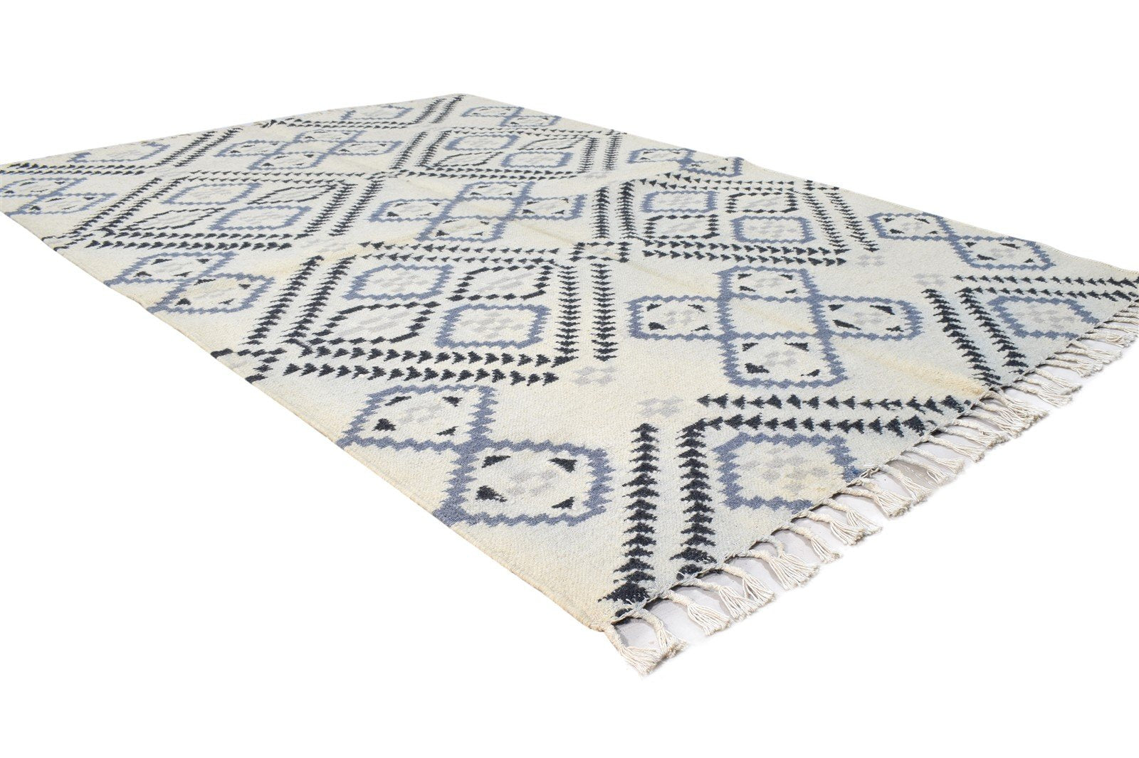 Wool Beige Rug 5' X 6' Modern Dhurrie Moroccan Geometric Room Size Carpet 