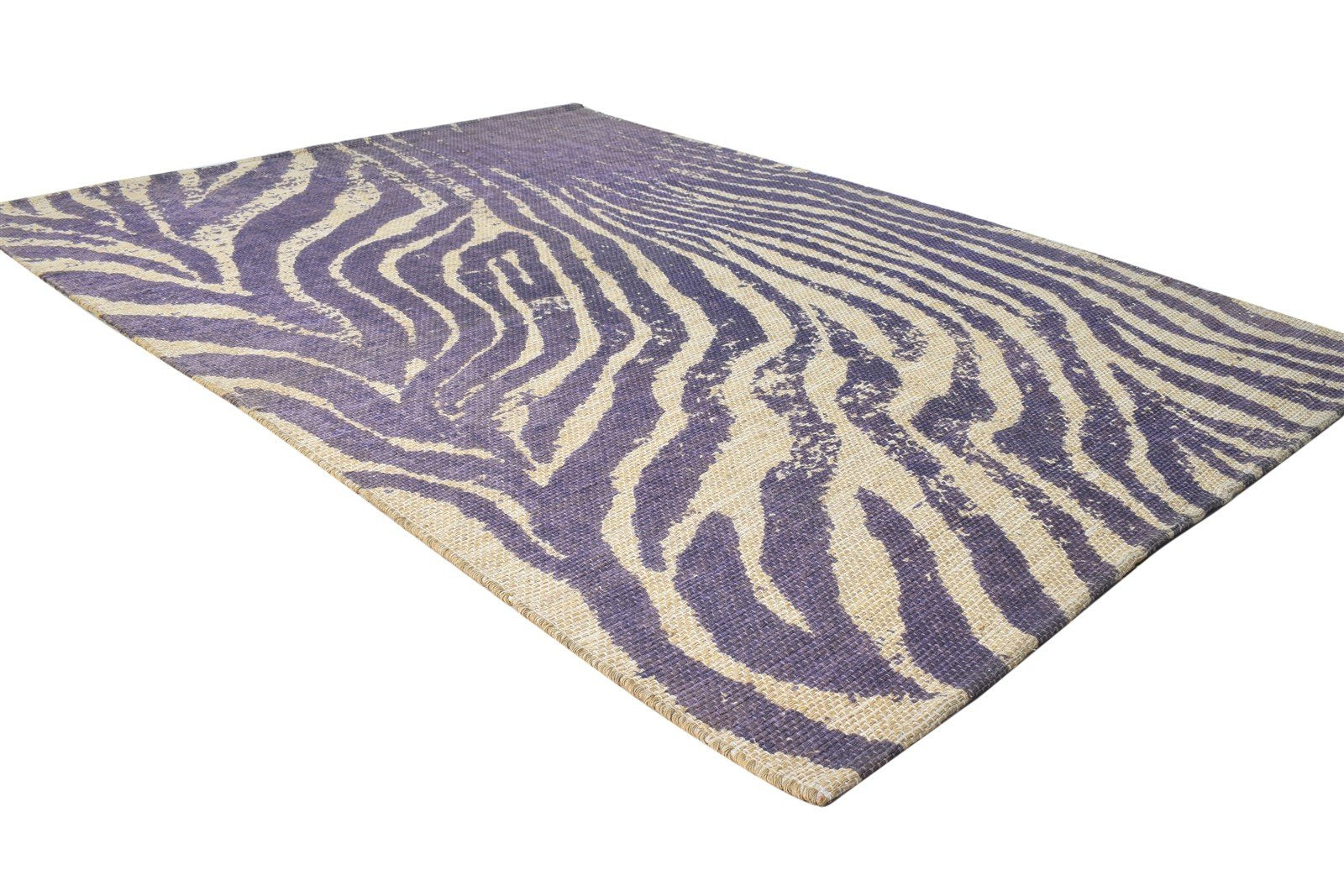 Dhurrie Purple Wool Rug 4' X 6' Modern American Animal Print Room Size Carpet 