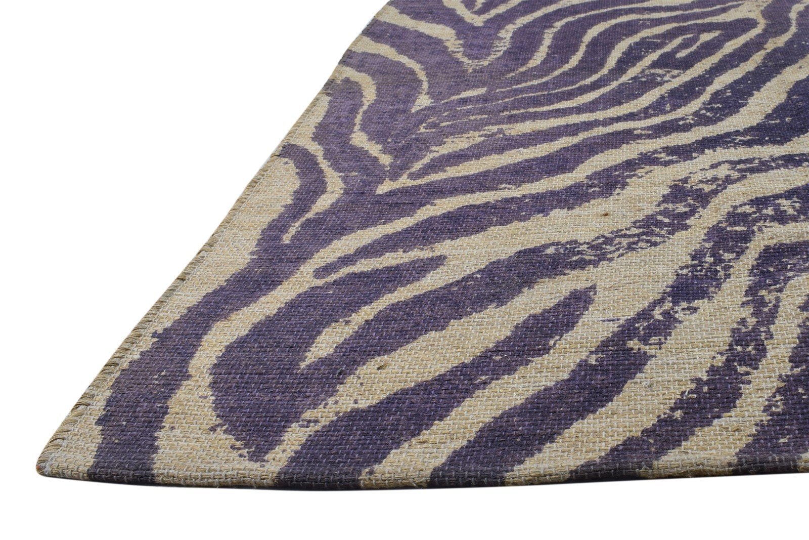 Dhurrie Purple Wool Rug 4' X 6' Modern American Animal Print Room Size Carpet