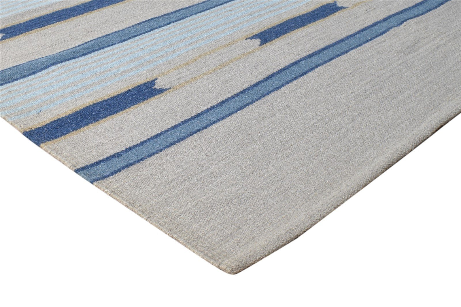 Grey Wool Rug 5' X 8' Modern Dhurrie Scandinavian Striped Room Size Carpet 