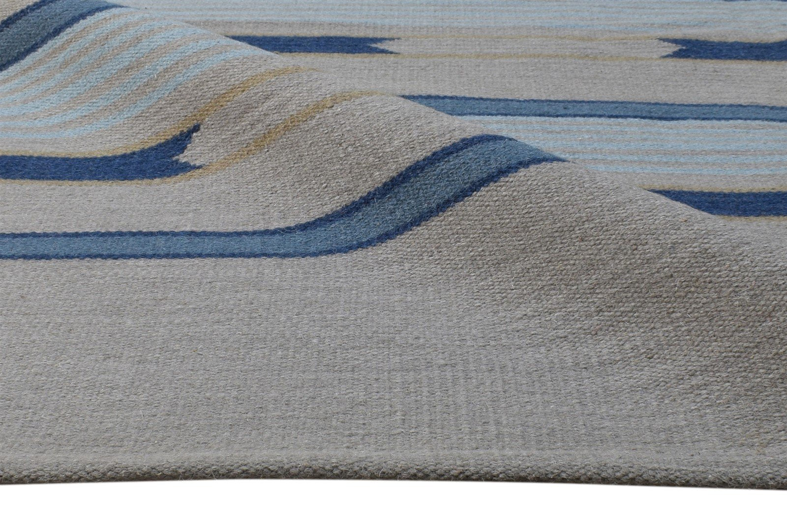 Grey Wool Rug 5' X 8' Modern Dhurrie Scandinavian Striped Room Size Carpet 