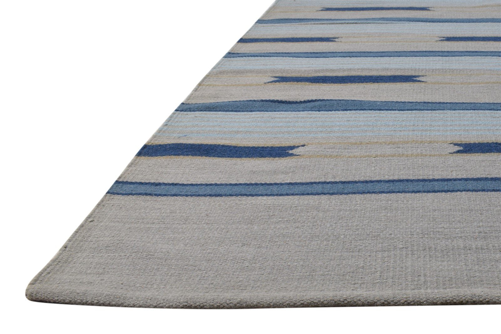 Grey Wool Rug 5' X 8' Modern Dhurrie Scandinavian Striped Room Size Carpet 