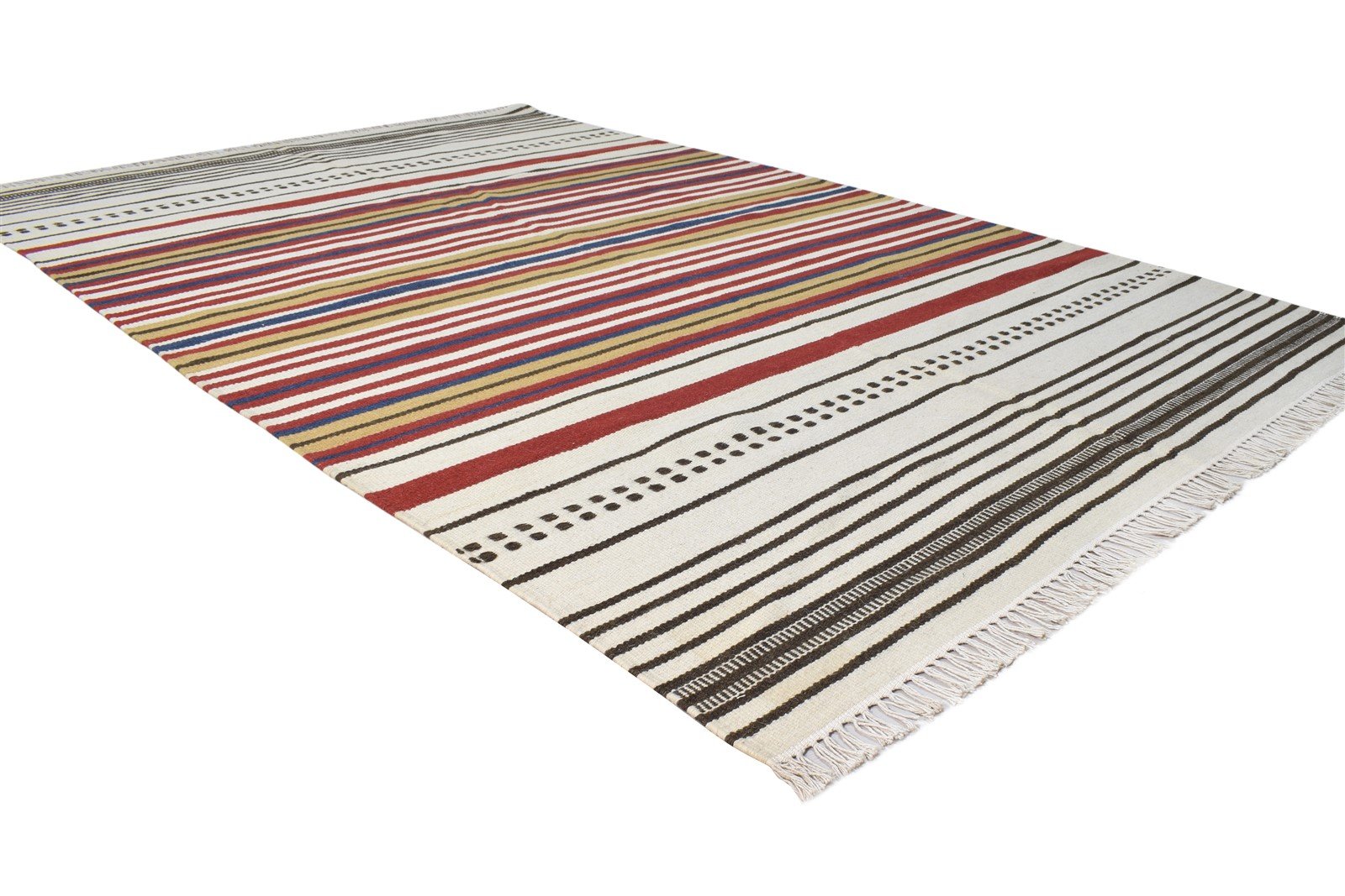 Wool Grey Rug 5' X 8' Modern Dhurrie Scandinavian Striped Room Size Carpet 