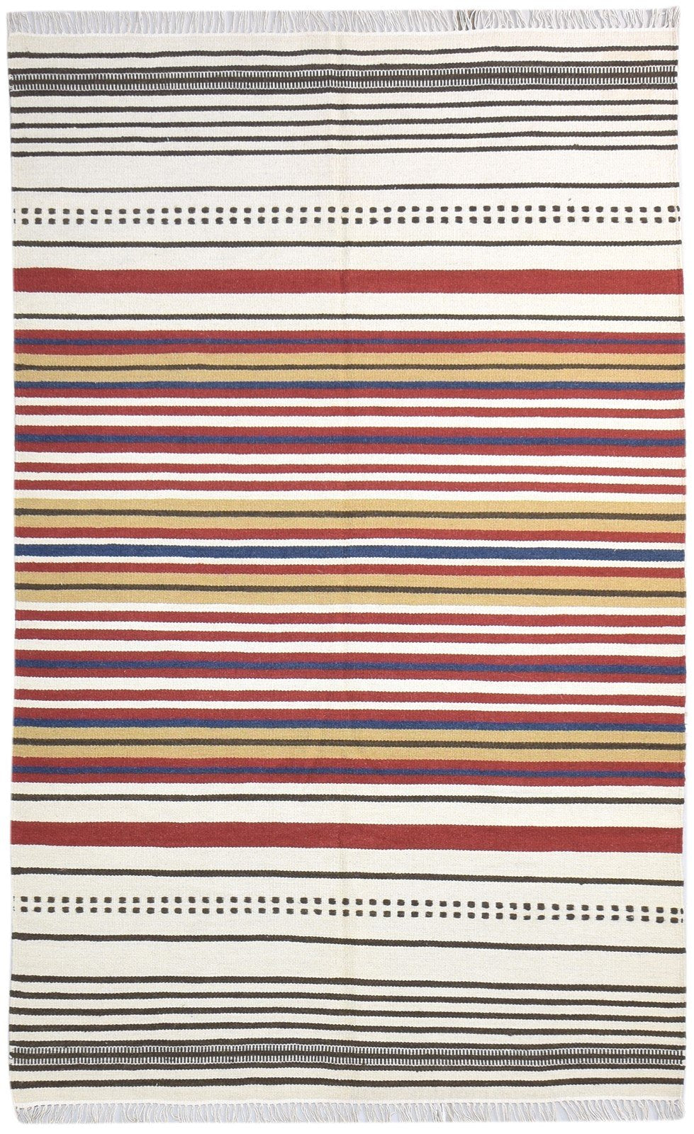 Wool Grey Rug 5' X 8' Modern Dhurrie Scandinavian Striped Room Size Carpet 