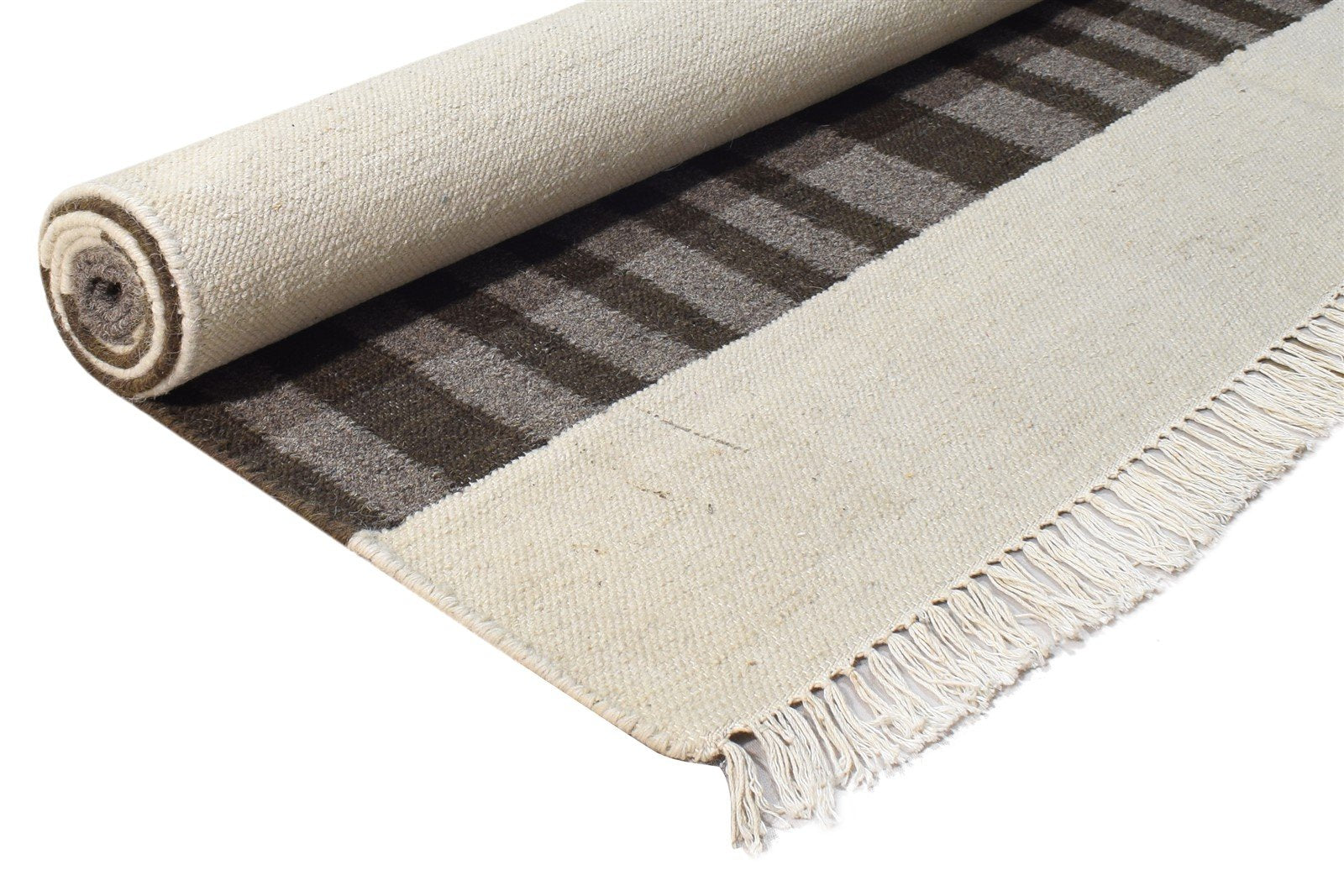 Wool Brown Rug 5' X 8' Modern Dhurrie Scandinavian Abstract Room Size Carpet 