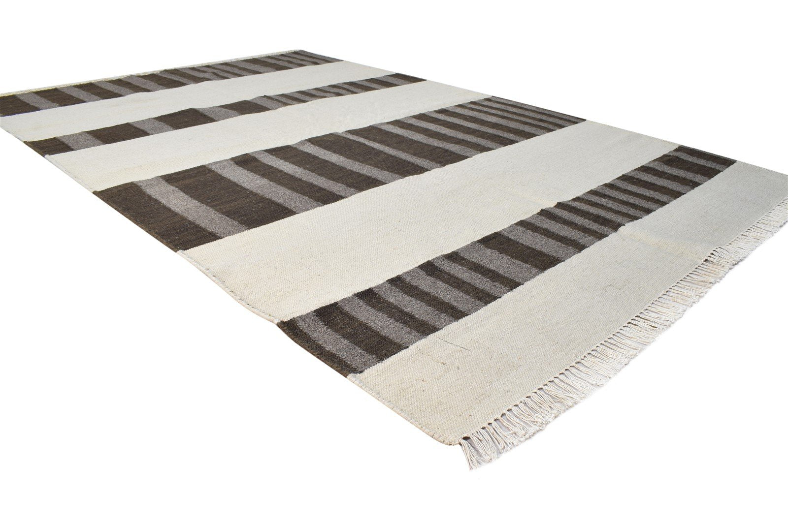 Wool Brown Rug 5' X 8' Modern Dhurrie Scandinavian Abstract Room Size Carpet 