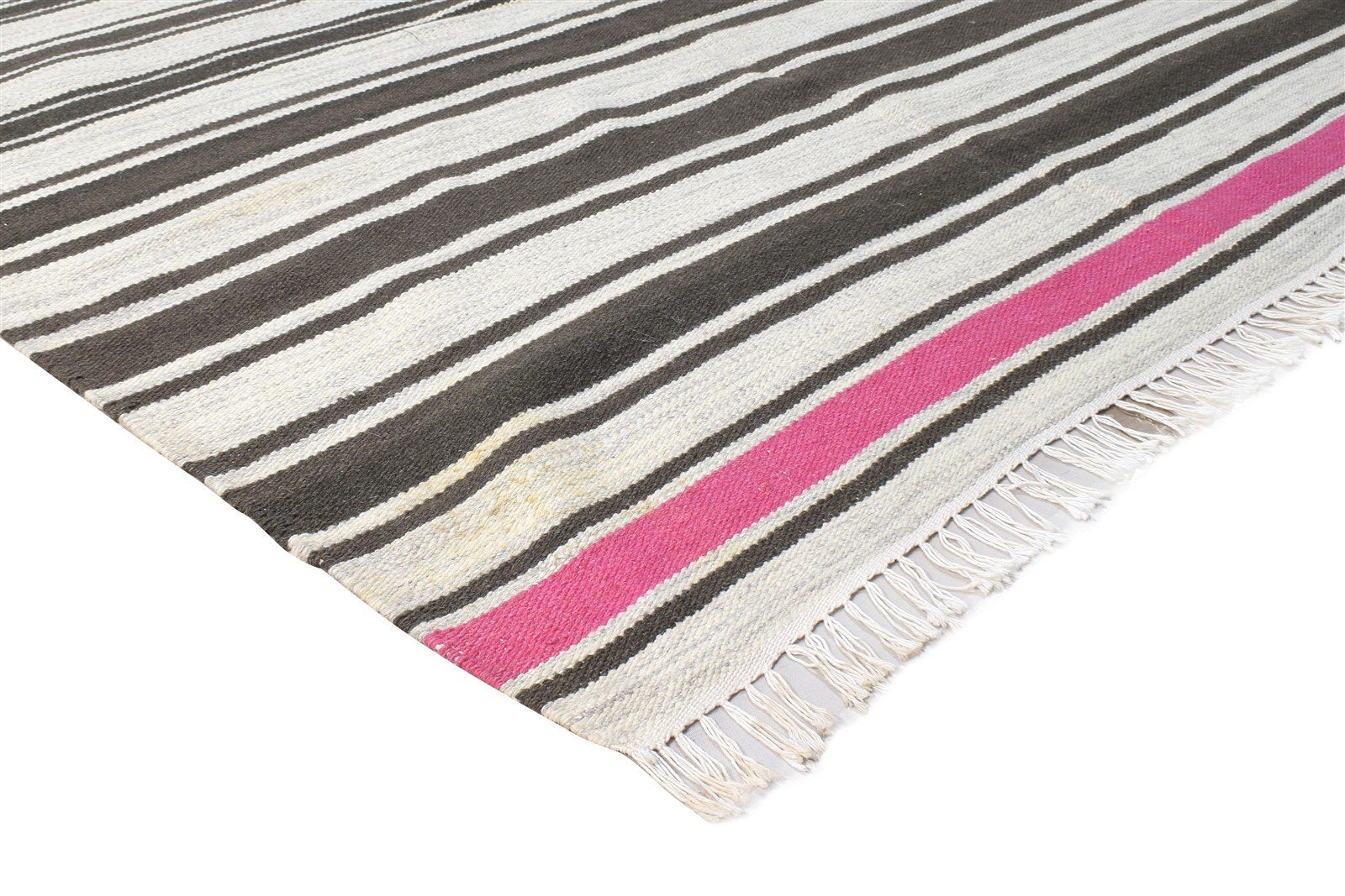 5' X 8' Rug Wool Brown Modern Dhurrie Scandinavian Striped Room Size Carpet 