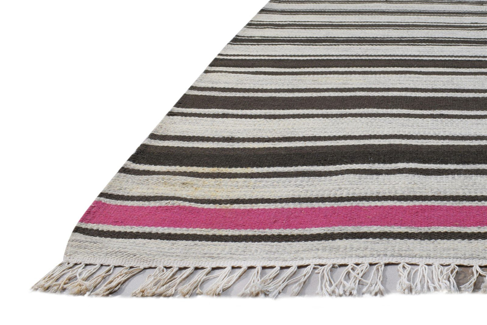 5' X 8' Rug Wool Brown Modern Dhurrie Scandinavian Striped Room Size Carpet 