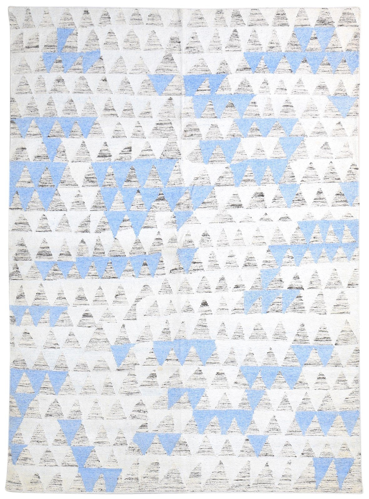 Blue Wool / Silk Rug 6X8 Modern Dhurrie Scandinavian Triangles Room Size Carpet 