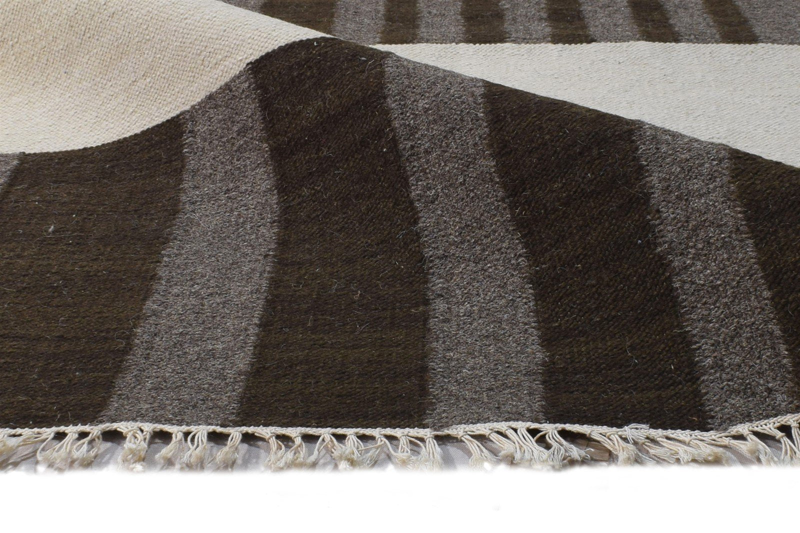 5' X 8' Rug Wool Brown Modern Dhurrie Scandinavian Abstract Room Size Carpet 