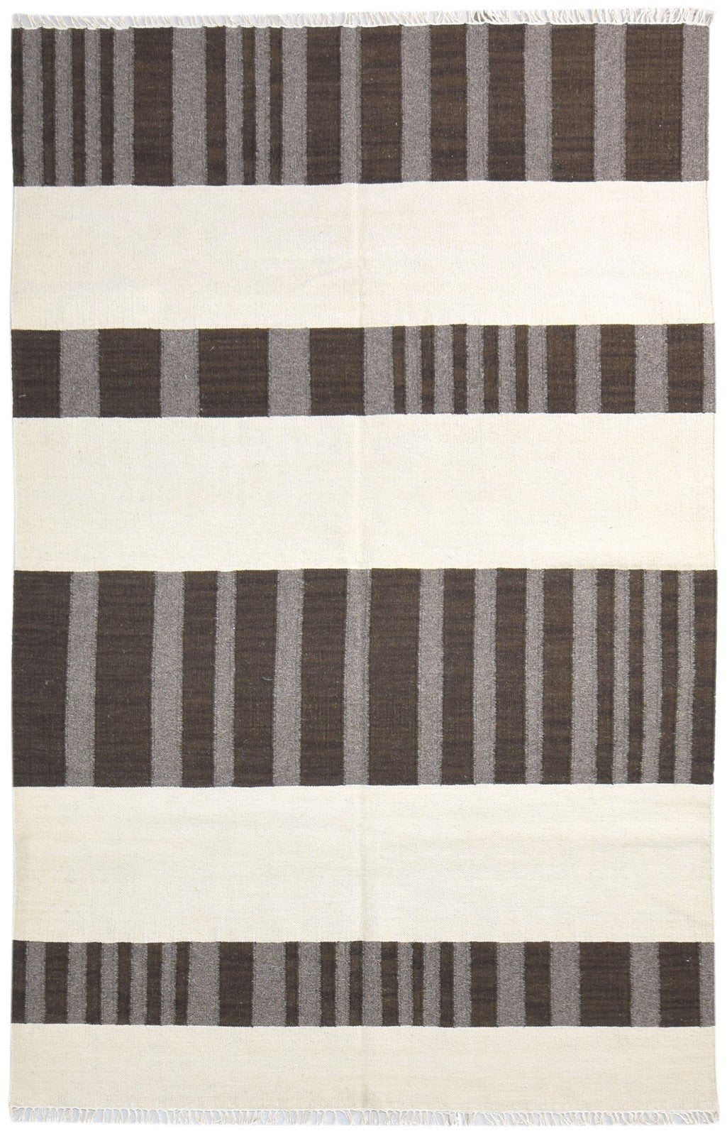 5' X 8' Rug Wool Brown Modern Dhurrie Scandinavian Abstract Room Size Carpet 