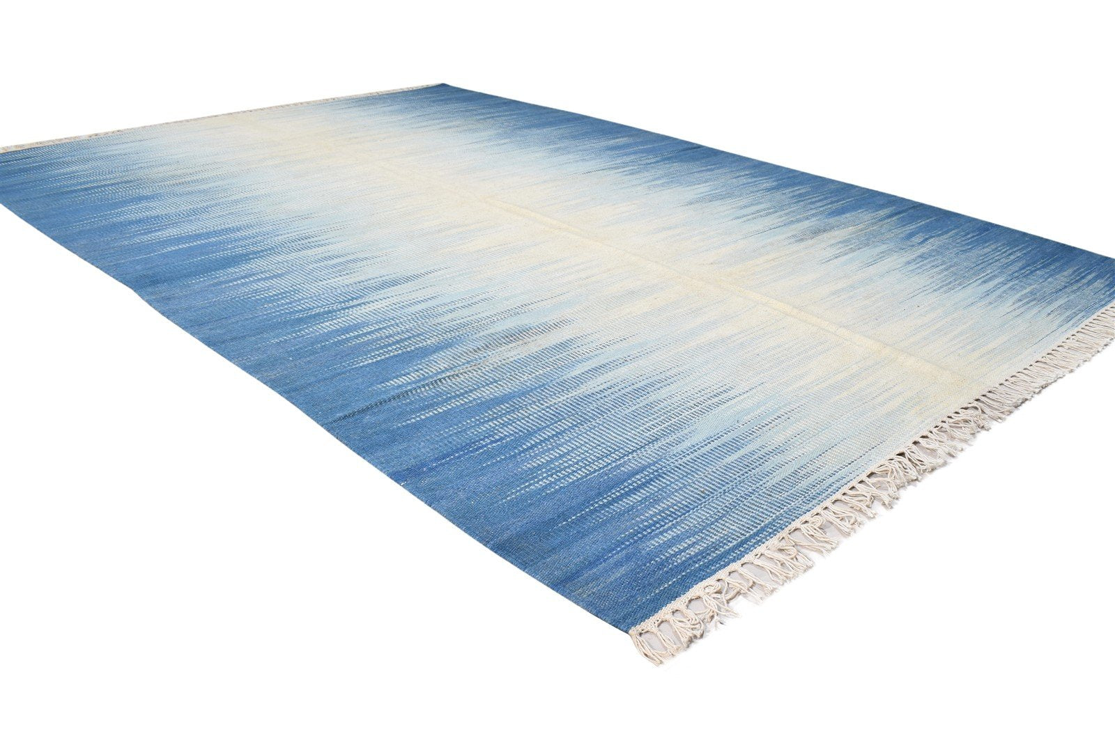 Dhurrie Blue Wool Rug 5' X 7' Modern Scandinavian Abstract Room Size Carpet 