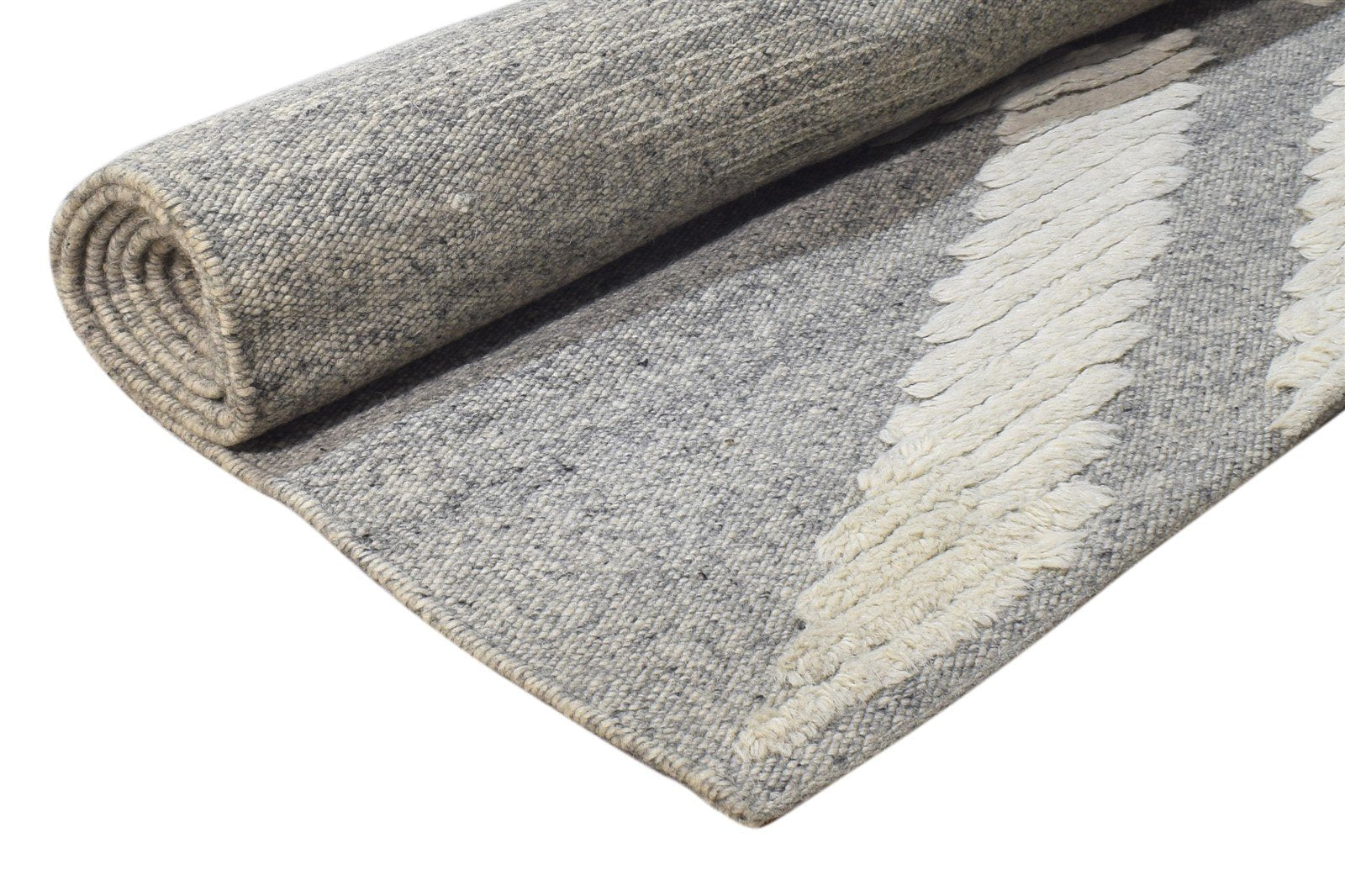 Wool Grey Rug 5' X 8' Modern Dhurrie Scandinavian Diamond Room Size Carpet 