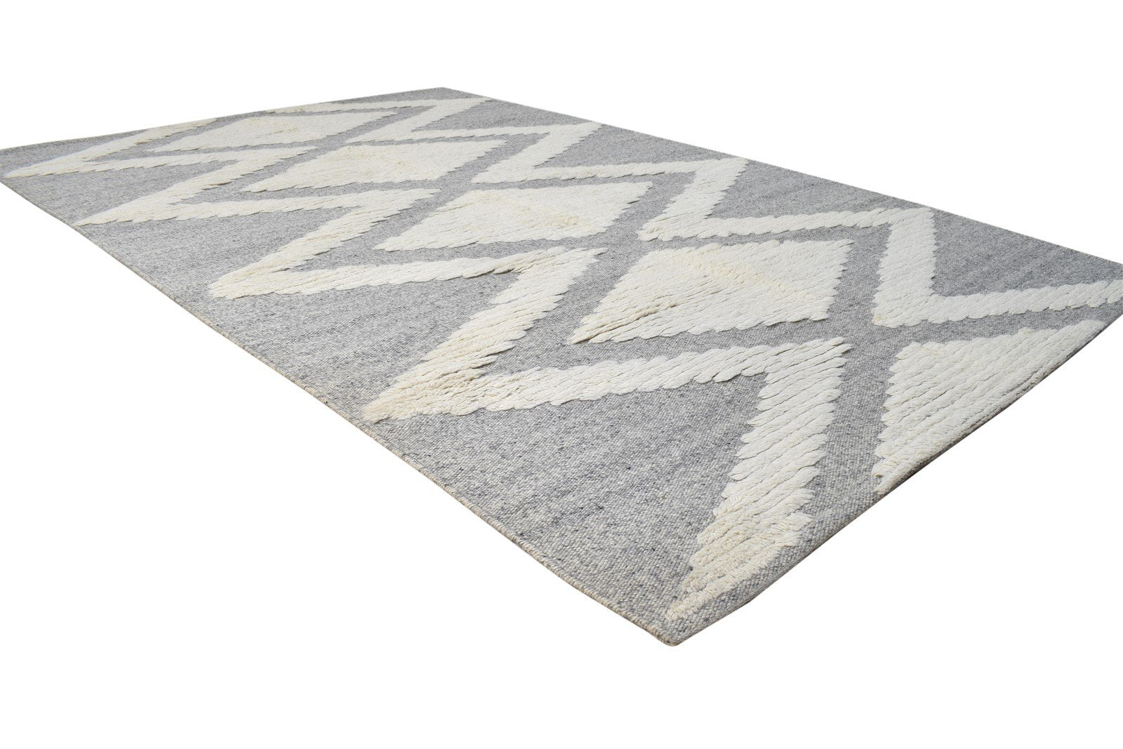 Wool Grey Rug 5' X 8' Modern Dhurrie Scandinavian Diamond Room Size Carpet 