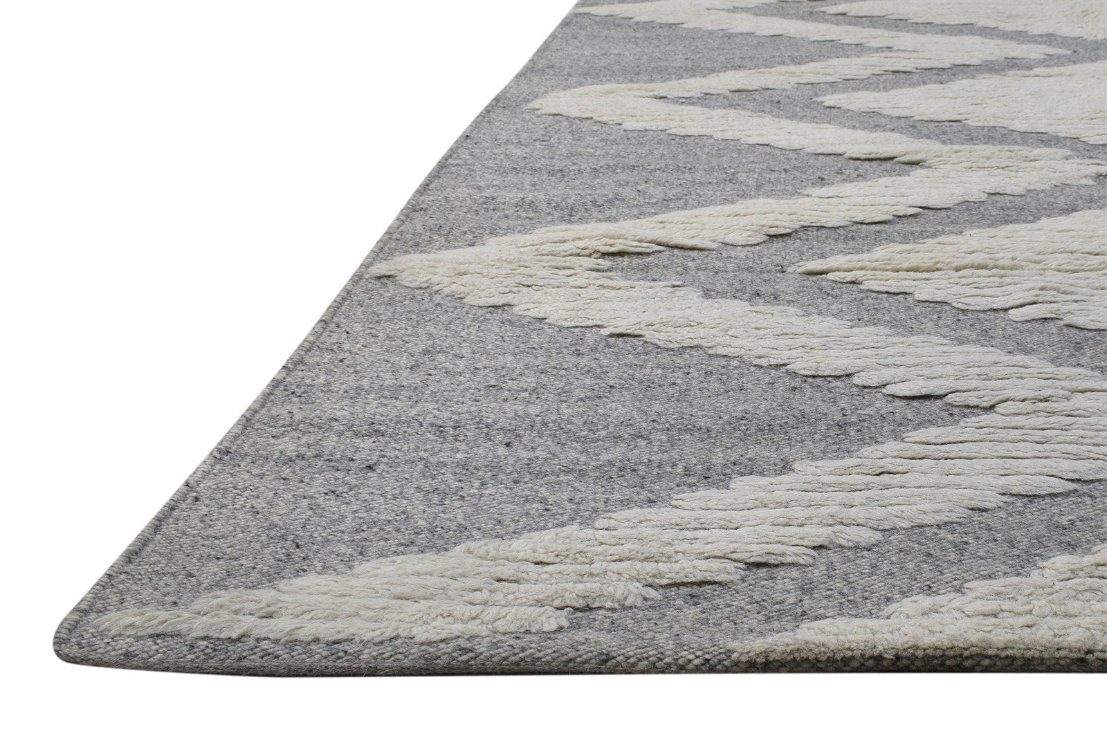 Wool Grey Rug 5' X 8' Modern Dhurrie Scandinavian Diamond Room Size Carpet 