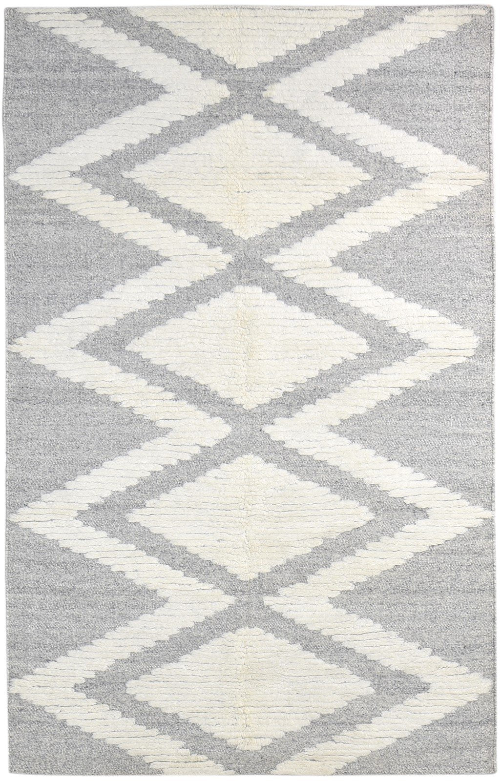 Wool Grey Rug 5' X 8' Modern Dhurrie Scandinavian Diamond Room Size Carpet 