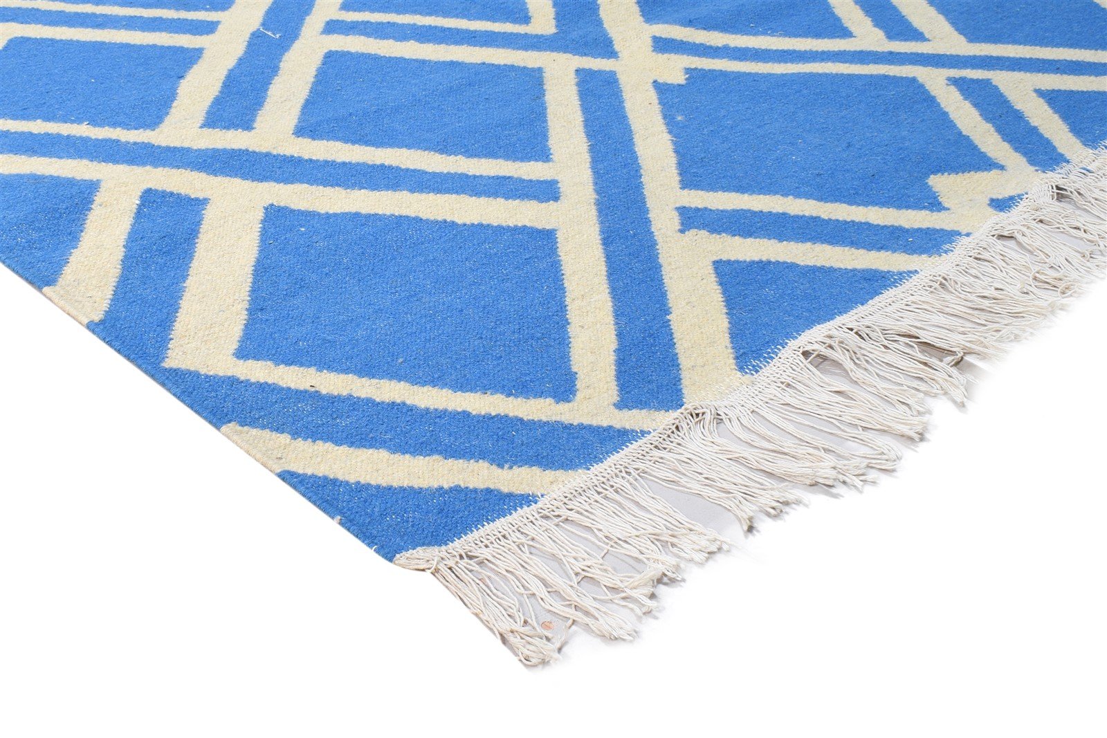 Blue Wool Rug 5' X 8' Modern Dhurrie Bohemian Abstract Room Size Carpet 