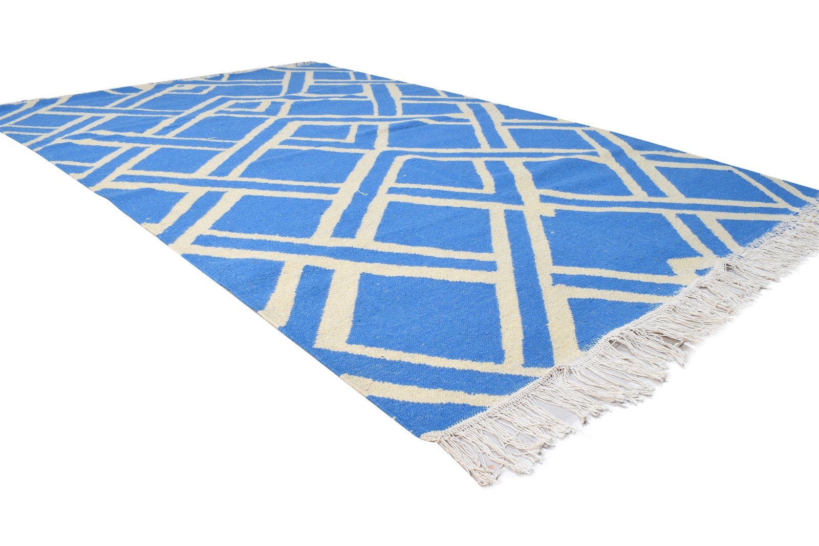 Blue Wool Rug 5' X 8' Modern Dhurrie Bohemian Abstract Room Size Carpet 