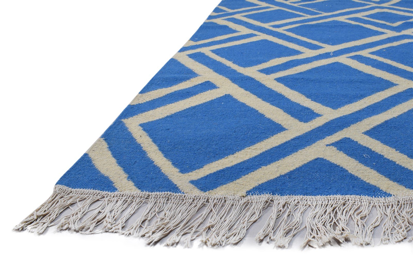 Blue Wool Rug 5' X 8' Modern Dhurrie Bohemian Abstract Room Size Carpet 