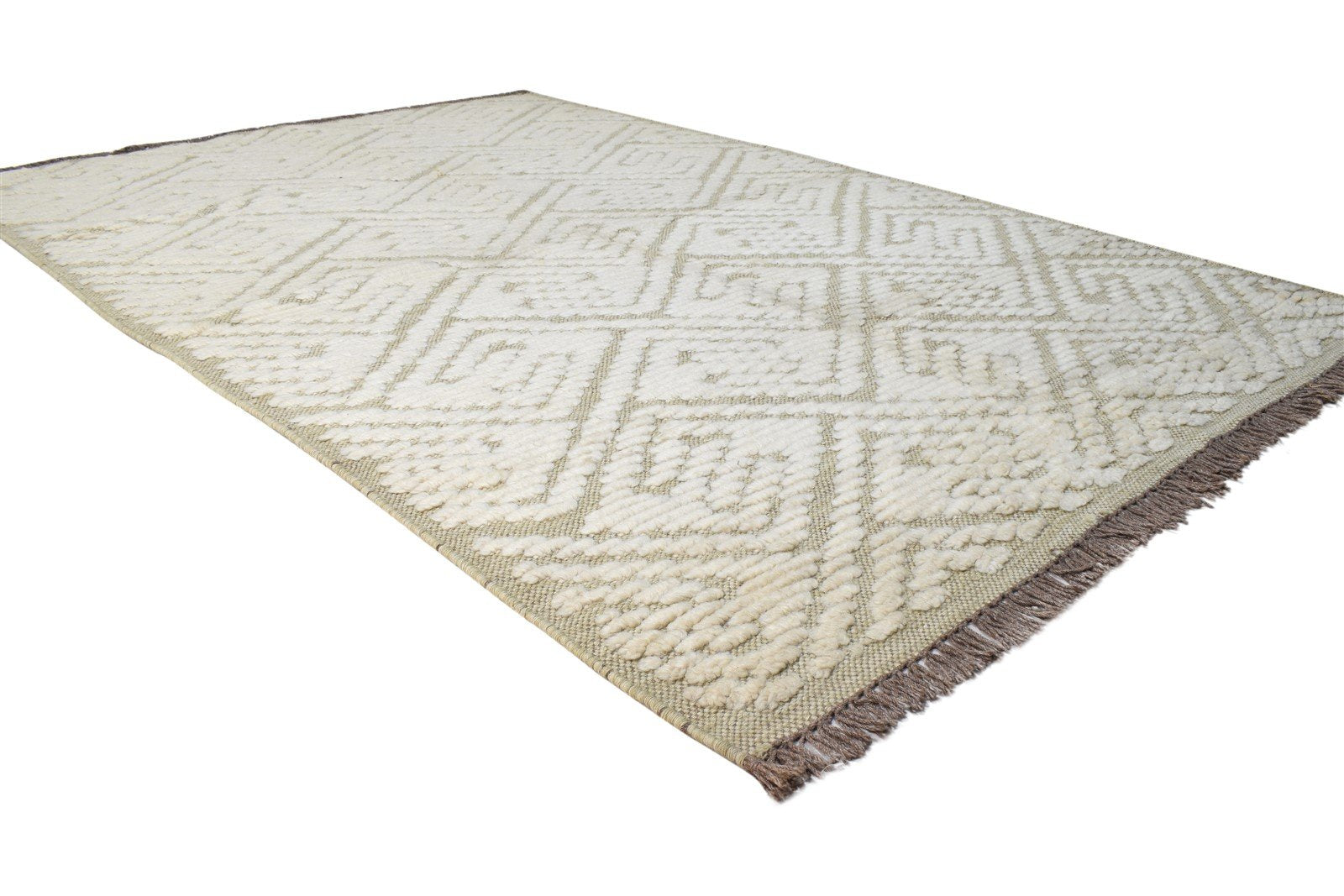 Dhurrie Beige Wool Rug 5' X 8' Modern Moroccan Geometric Room Size Carpet 