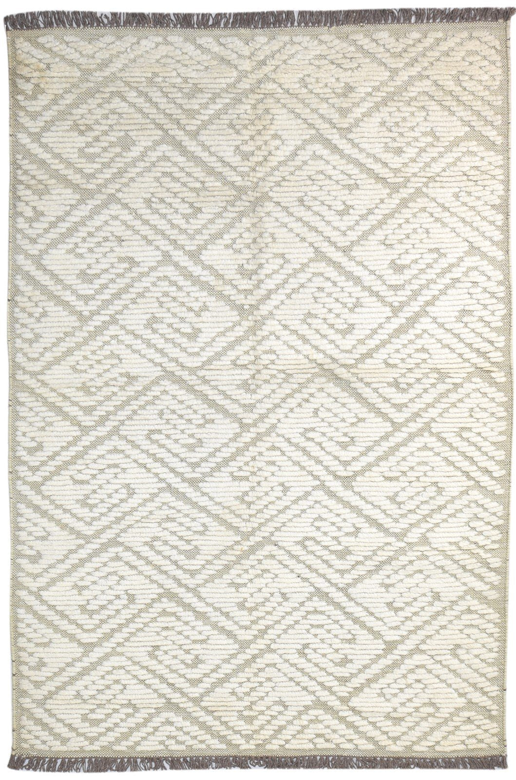 Dhurrie Beige Wool Rug 5' X 8' Modern Moroccan Geometric Room Size Carpet