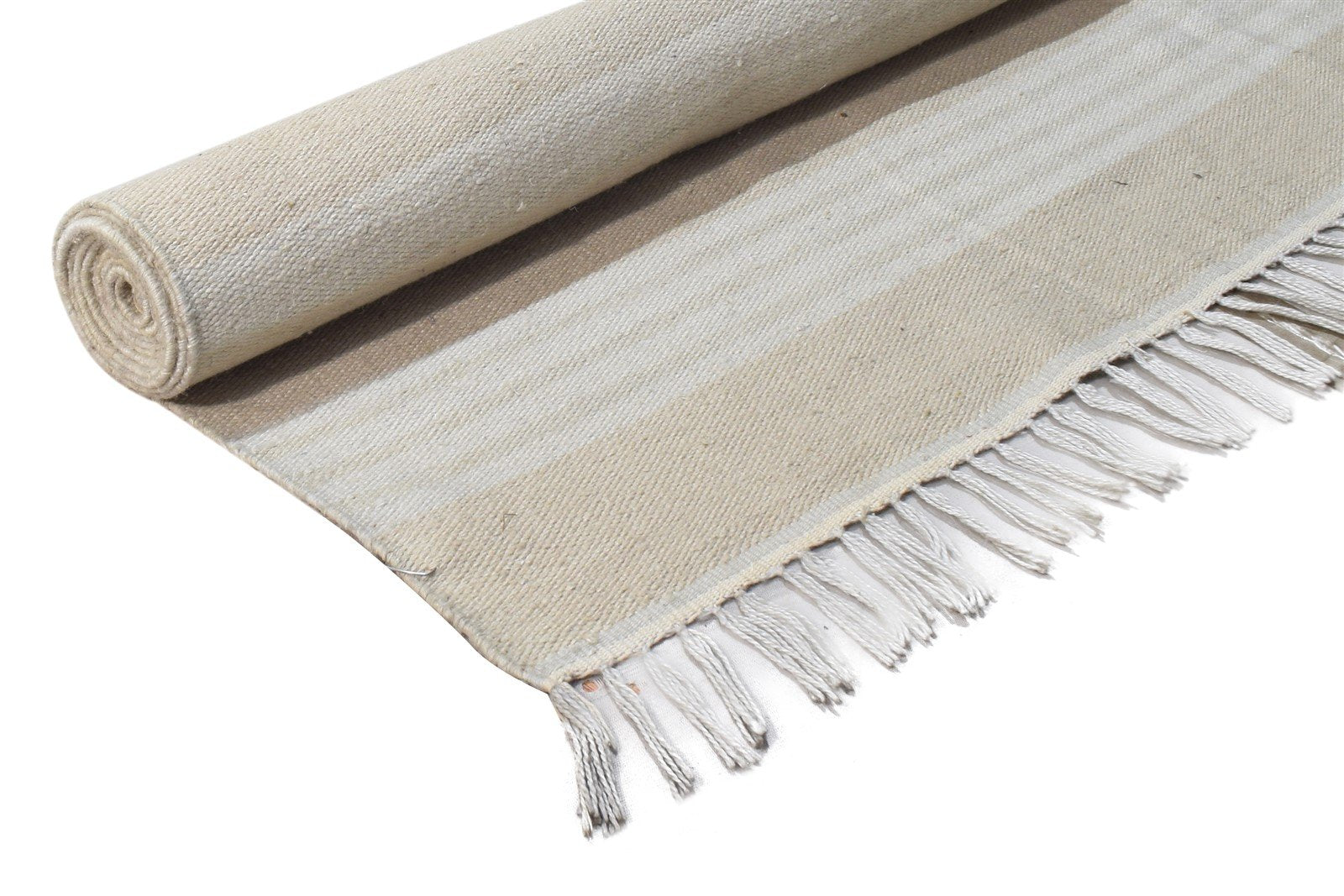 Wool Beige Rug 5' X 8' Modern Dhurrie Scandinavian Striped Room Size Carpet 