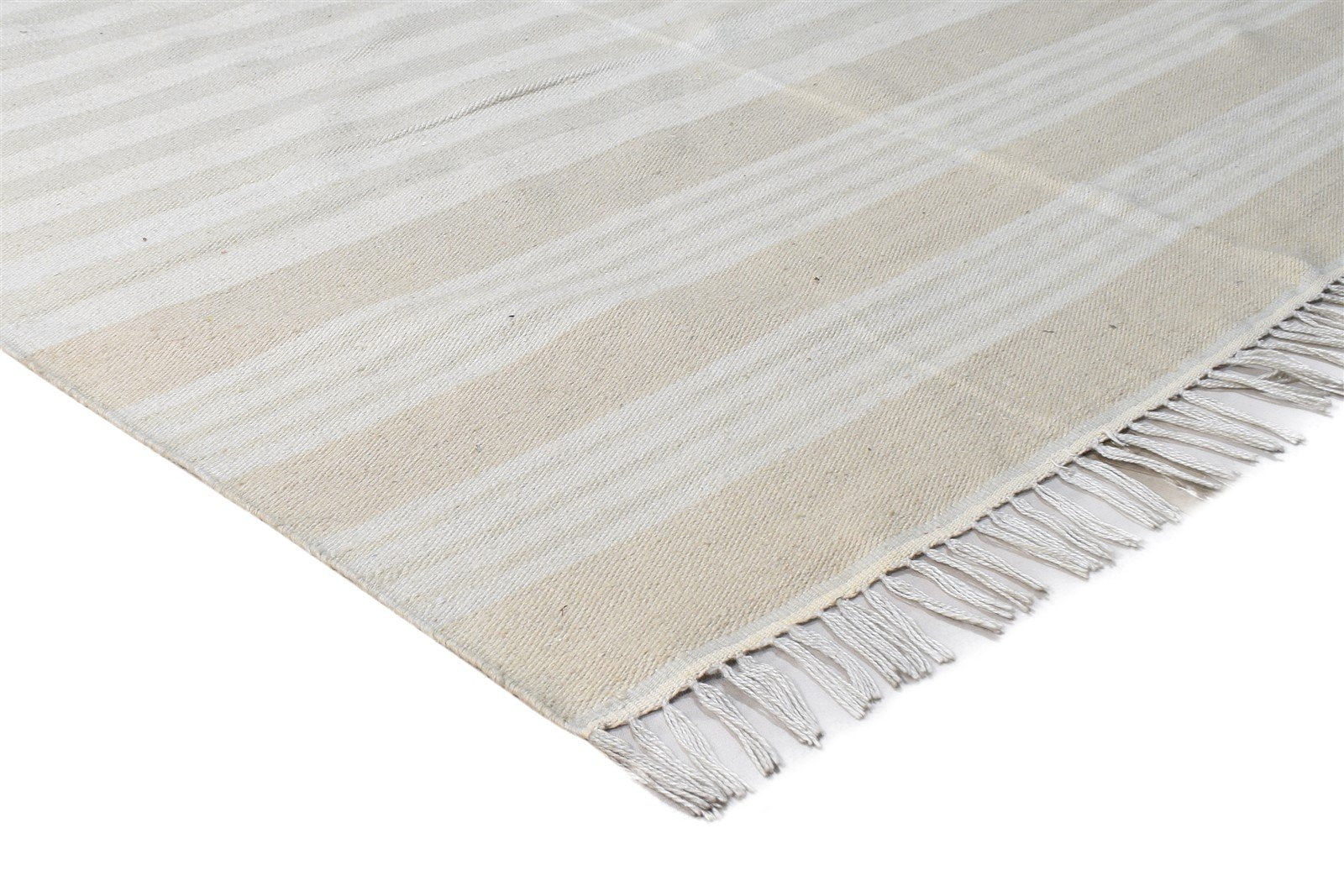 Wool Beige Rug 5' X 8' Modern Dhurrie Scandinavian Striped Room Size Carpet 