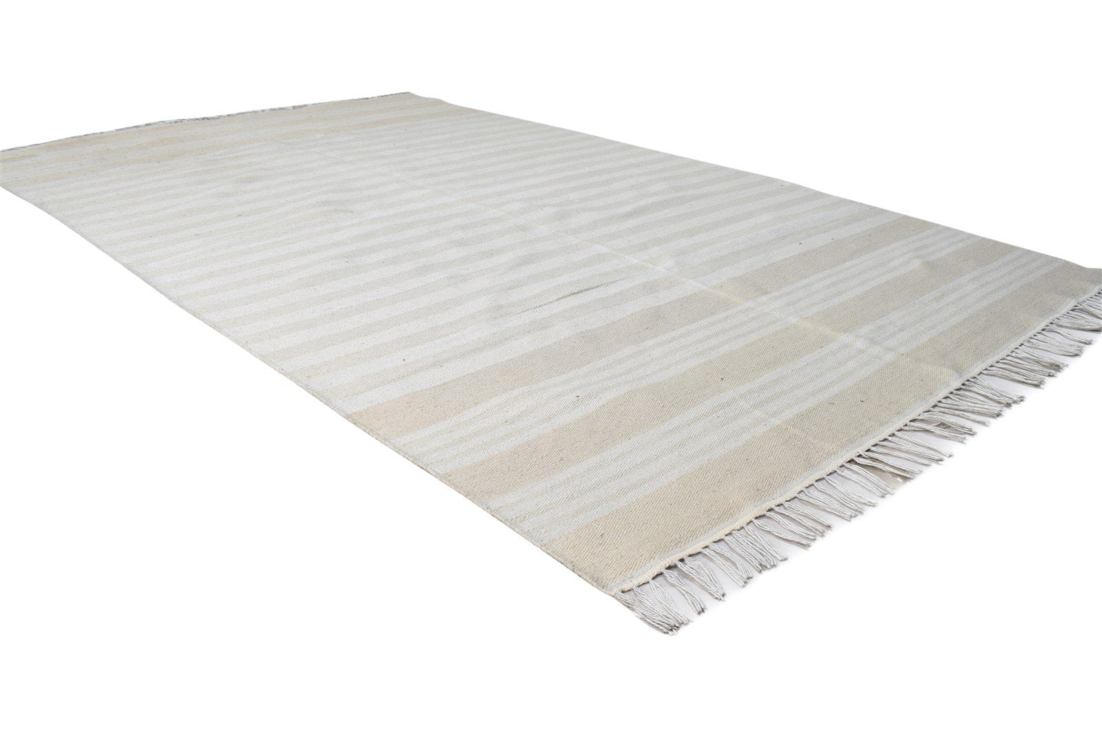 Wool Beige Rug 5' X 8' Modern Dhurrie Scandinavian Striped Room Size Carpet 