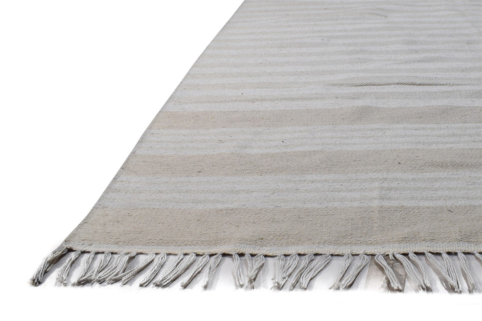 Wool Beige Rug 5' X 8' Modern Dhurrie Scandinavian Striped Room Size Carpet 