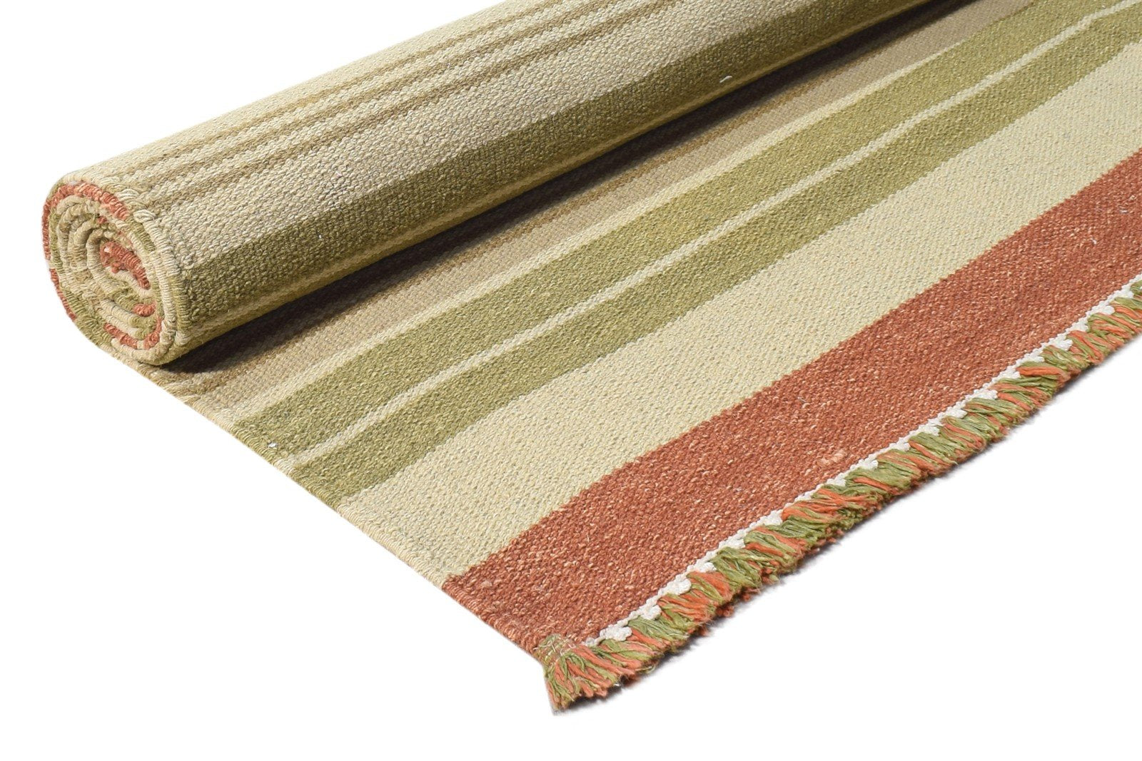 Beige Wool Rug 5' X 8' Modern Dhurrie Scandinavian Striped Room Size Carpet 