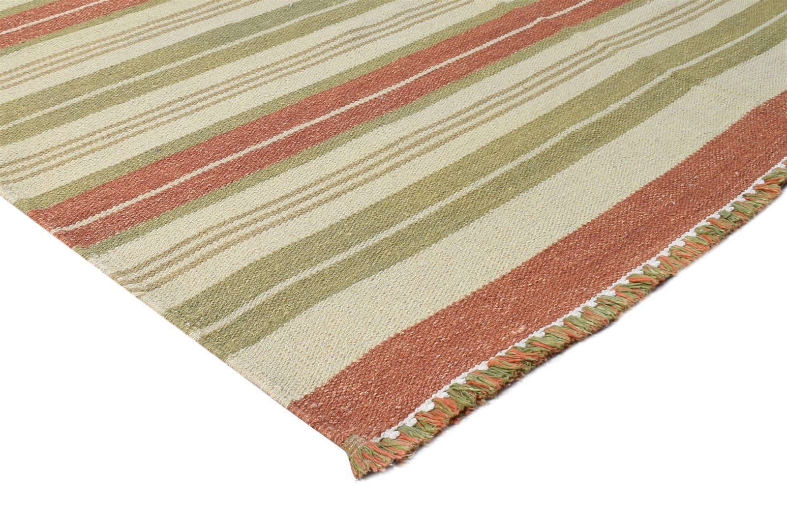 Beige Wool Rug 5' X 8' Modern Dhurrie Scandinavian Striped Room Size Carpet 