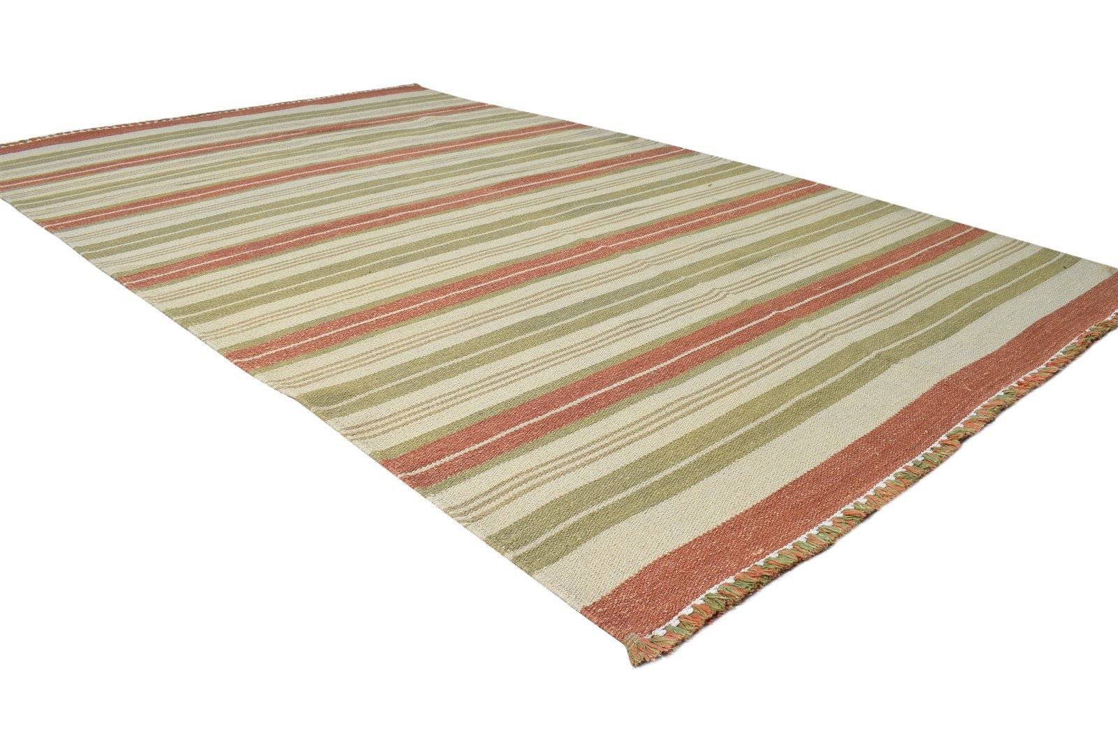 Beige Wool Rug 5' X 8' Modern Dhurrie Scandinavian Striped Room Size Carpet 