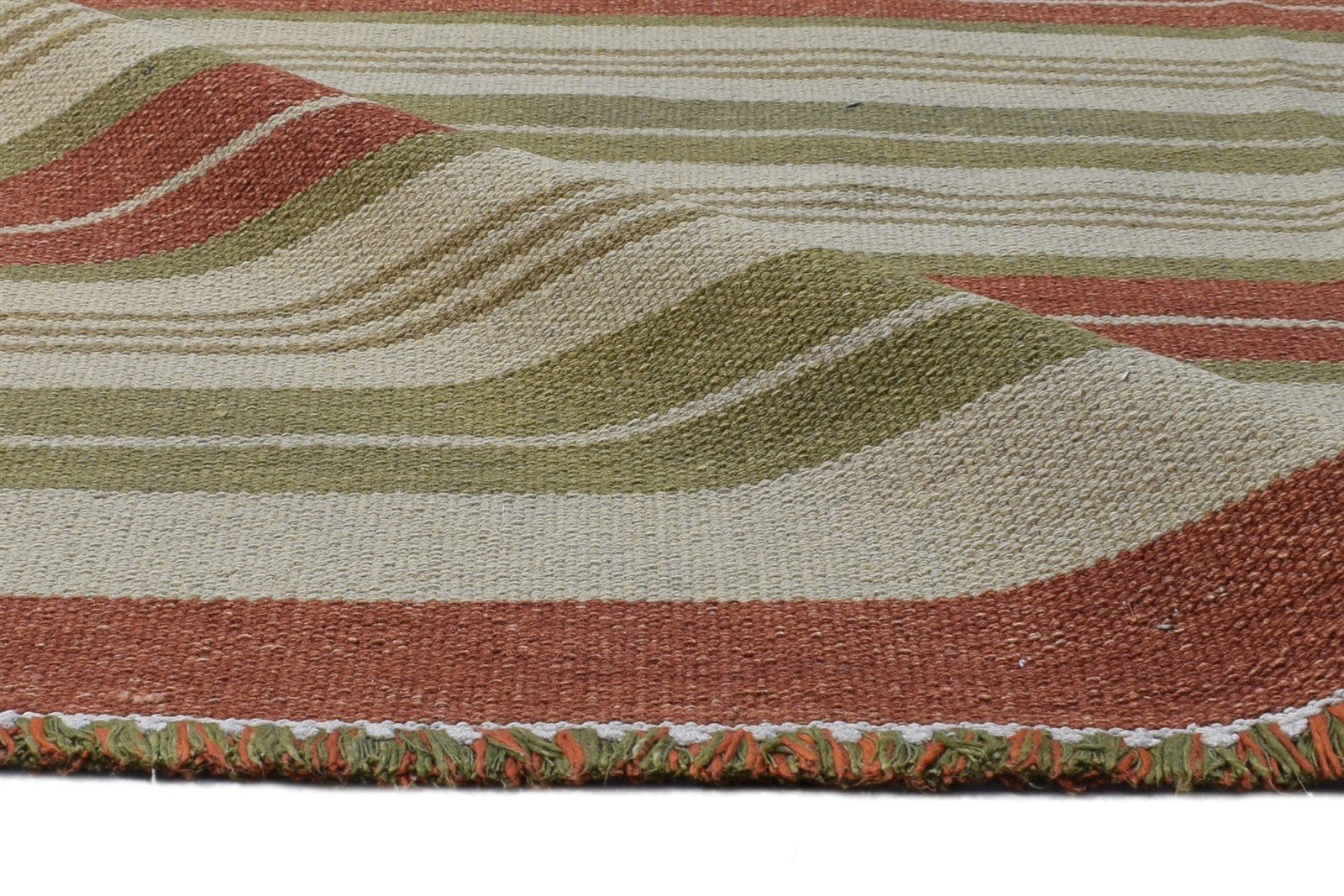 Beige Wool Rug 5' X 8' Modern Dhurrie Scandinavian Striped Room Size Carpet 