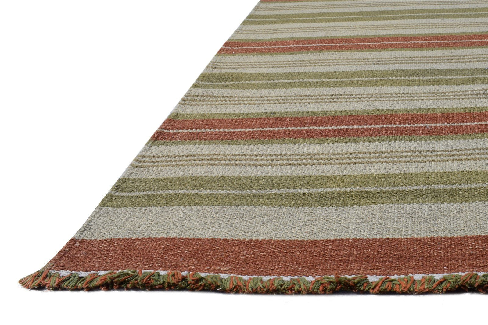 Beige Wool Rug 5' X 8' Modern Dhurrie Scandinavian Striped Room Size Carpet 