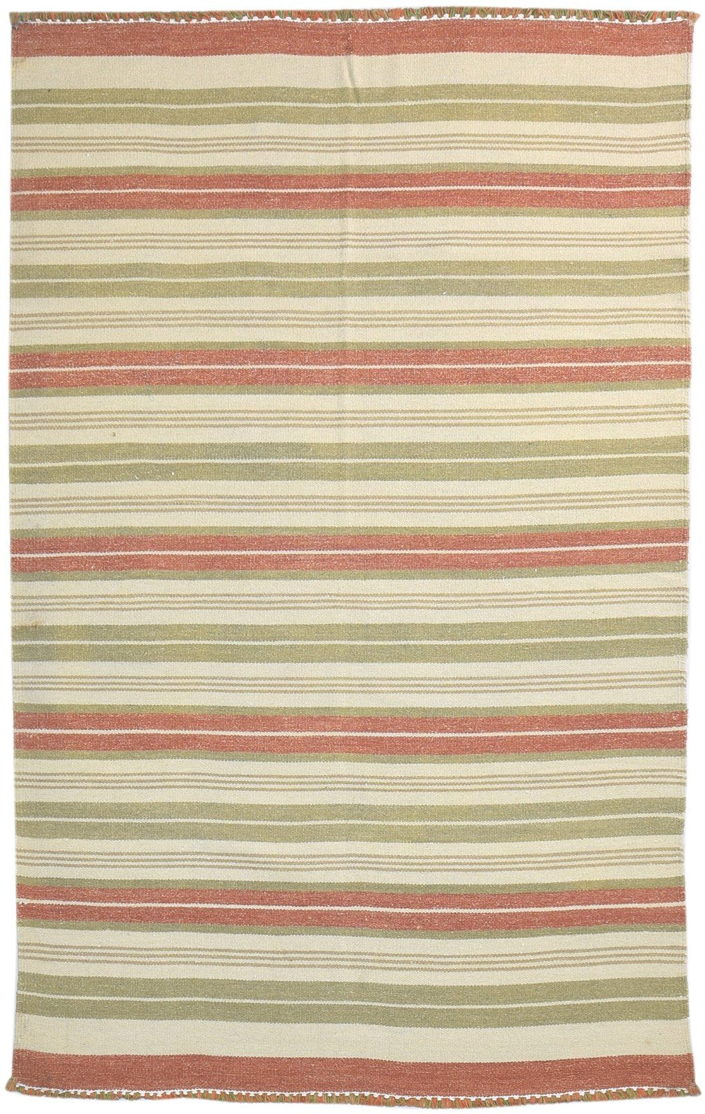 Beige Wool Rug 5' X 8' Modern Dhurrie Scandinavian Striped Room Size Carpet 