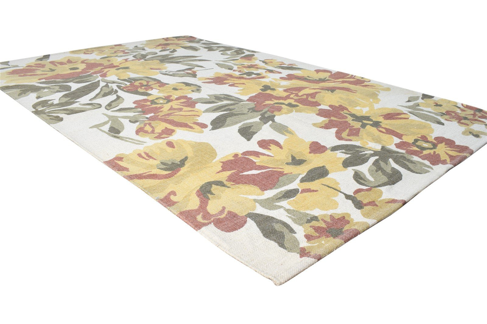 Wool Beige Rug 5' X 8' Modern Dhurrie European Floral Room Size Carpet 