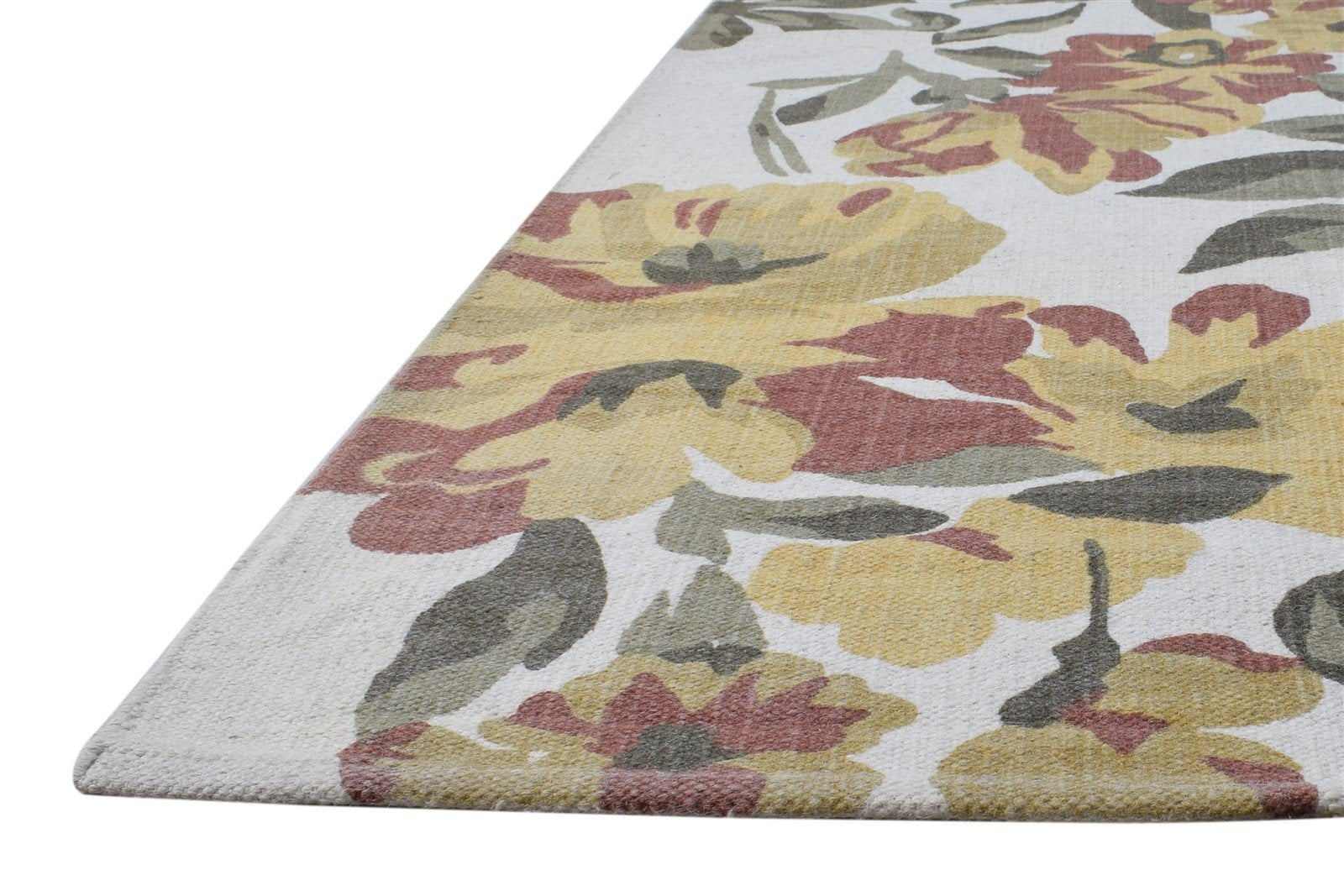 Wool Beige Rug 5' X 8' Modern Dhurrie European Floral Room Size Carpet 