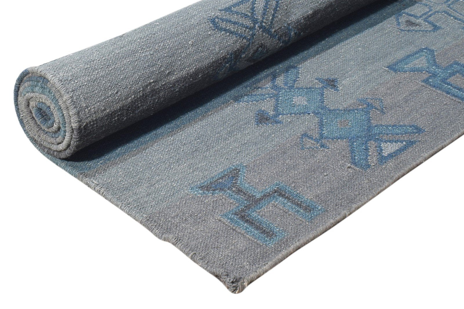 5' X 8' Rug Wool Grey Persian Dhurrie Southwestern Triangles Room Size Carpet 