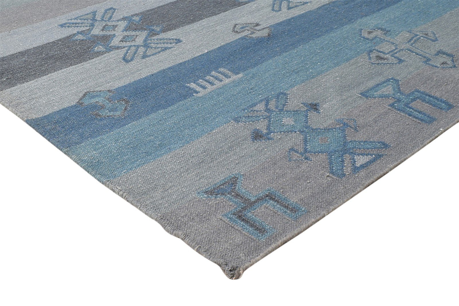 5' X 8' Rug Wool Grey Persian Dhurrie Southwestern Triangles Room Size Carpet 