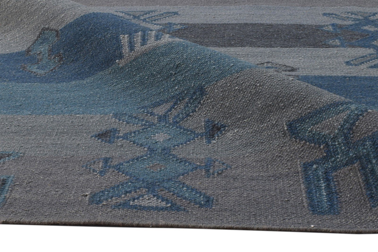 5' X 8' Rug Wool Grey Persian Dhurrie Southwestern Triangles Room Size Carpet 