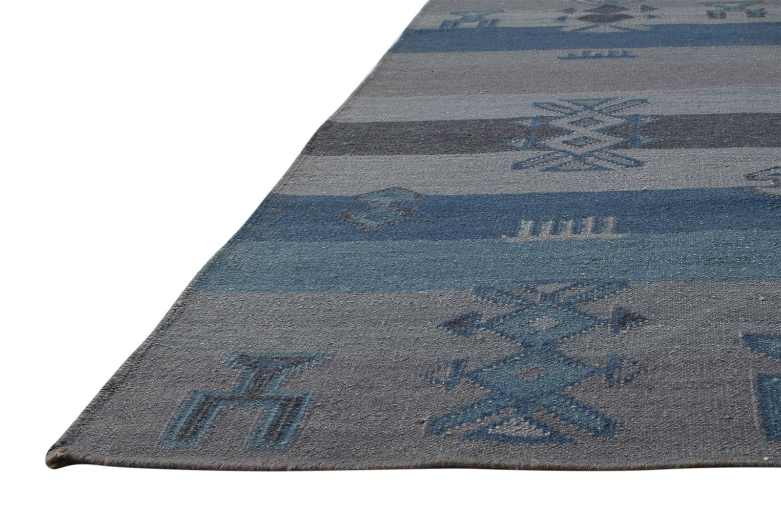 5' X 8' Rug Wool Grey Persian Dhurrie Southwestern Triangles Room Size Carpet 