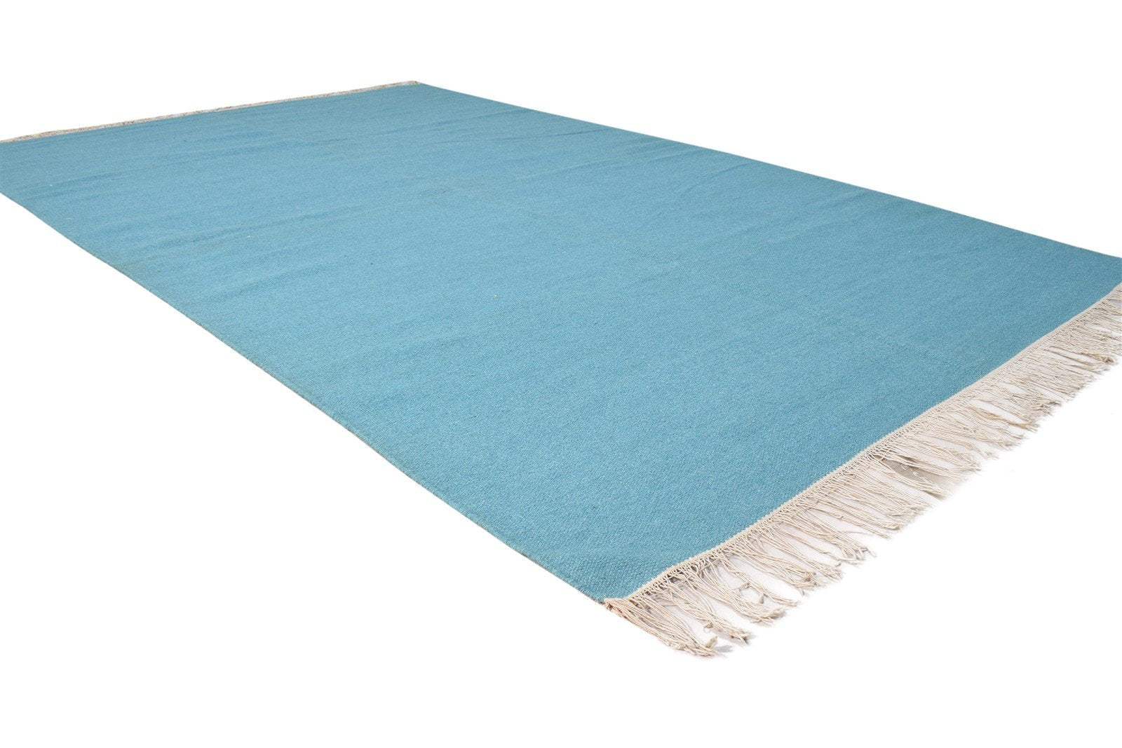 Blue Wool Rug 5' X 8' Modern Dhurrie Scandinavian Solid Room Size Carpet 