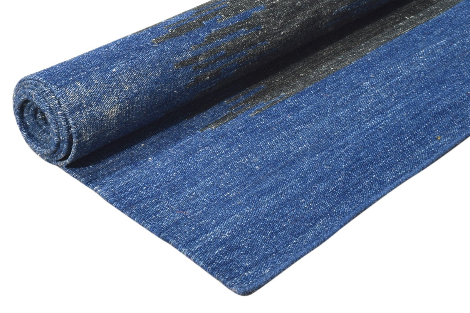 Dhurrie Navy Blue Wool Rug 5' X 7' Modern Bohemian Abstract Room Size Carpet  Area Rug 