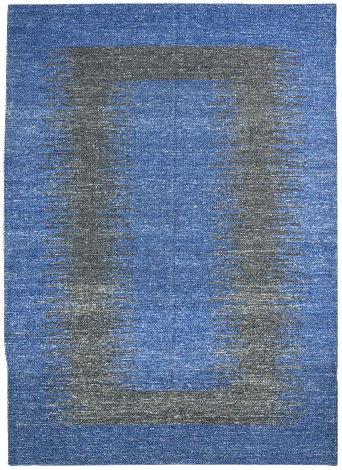 Dhurrie Navy Blue Wool Rug 5' X 7' Modern Bohemian Abstract Room Size Carpet 